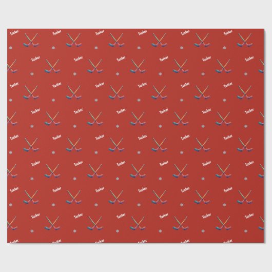 Custom Name Hockey Wrapping Paper Cadeaupapier (Vlak)