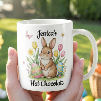 Custom Name Hot Chocolate Preppy Easter Bunny Koffiemok