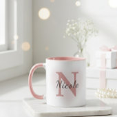 Custom Name &Initial Elegant Dusty Rose Pink Mug   Mok