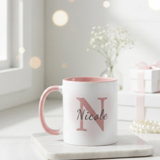 Custom Name &Initial Elegant Dusty Rose Pink Mug   Mok