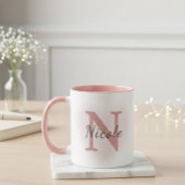 Custom Name &Initial Elegant Dusty Rose Pink Mug   Mok