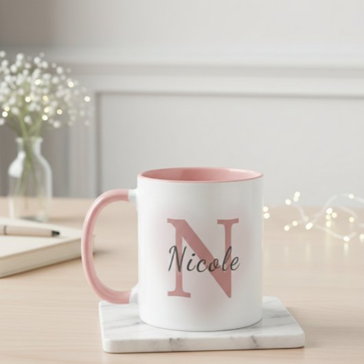 Custom Name &Initial Elegant Dusty Rose Pink Mug   Mok