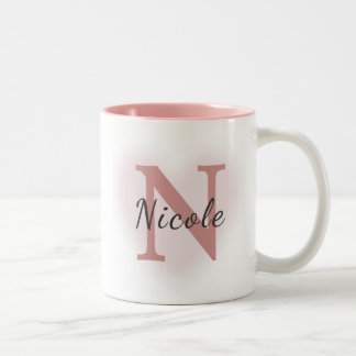 Custom Name &Initial Elegant Dusty Rose Pink Mug   Tweekleurige Koffiemok