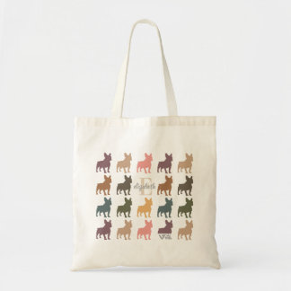 Custom Name Initial French Bulldog Retro Floral Tote Bag