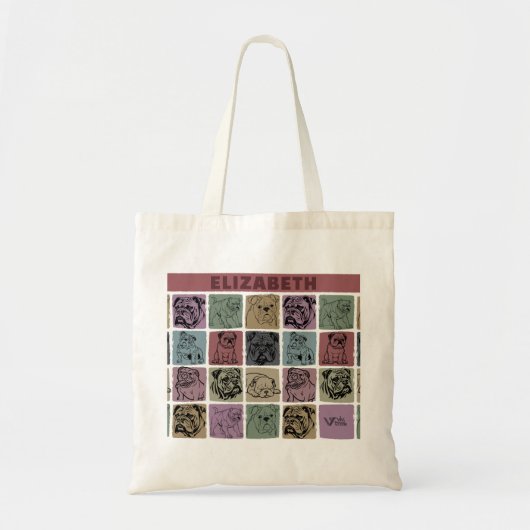 Custom Name Initial Retro Bulldog Floral Gift Tote Bag (Voorkant)