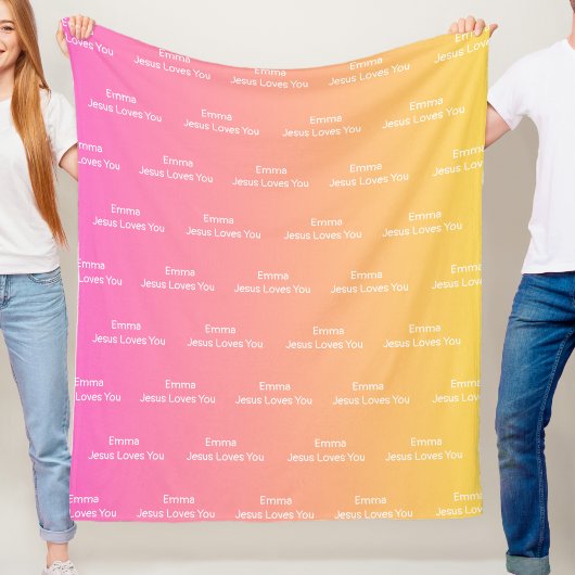 Custom Name Jesus Loves You Fleece Blanket Ombre