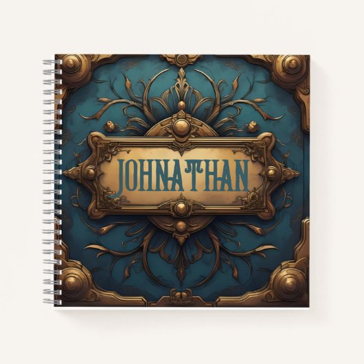 Custom Name Journal in Verdigris & Goud Notitieboek (Voorkant)