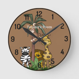 Custom Name Jungle Safari Round Clock Ronde Klok