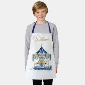 Custom Name Kids Apron | Blue Glitter Carousel  Schort (Gedragen)