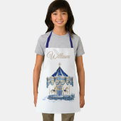 Custom Name Kids Apron | Blue Glitter Carousel  Schort (Insitu)