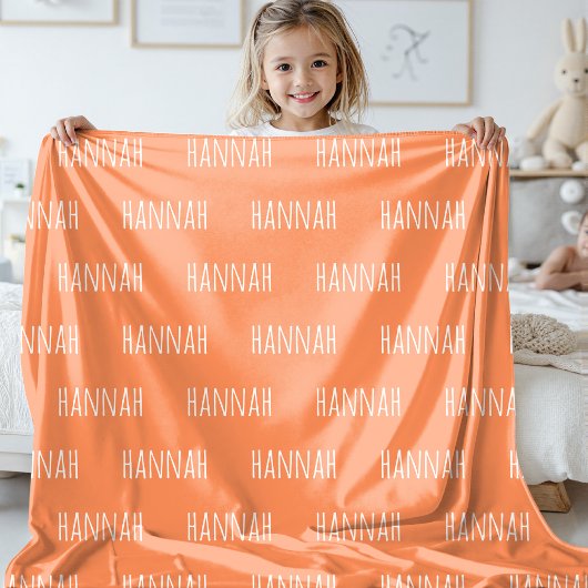 Custom Name Kids Orange Blanket for Girls and Boys Fleece Deken