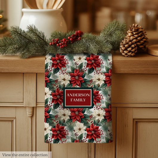 Custom Name Kitchen Towel Chic Christmas Wreath Theedoek
