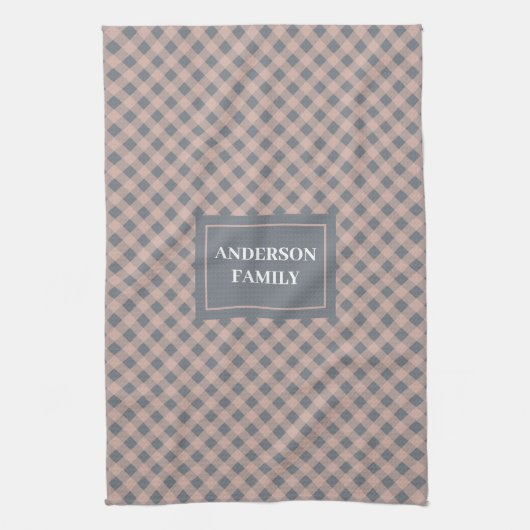 Custom Name Kitchen Towel Pastel Plaid Accent Theedoek (Verticaal)