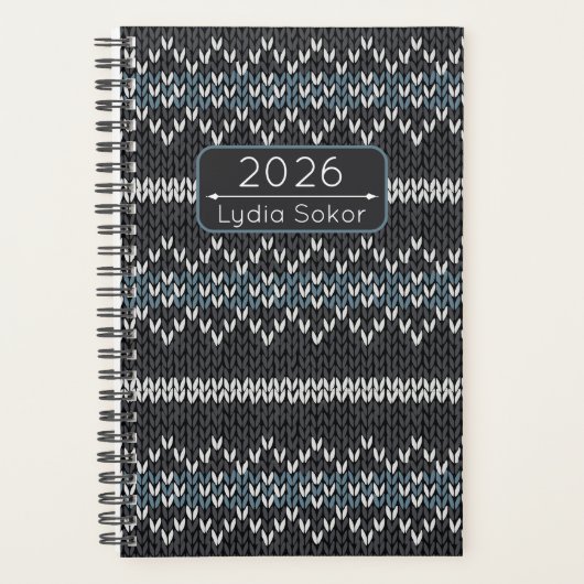 Custom Name Knit Grey and Blue Planner (Voorkant)