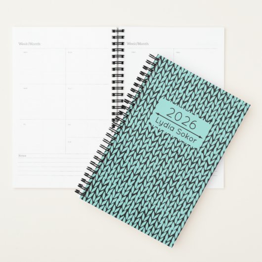 Custom Name Knit Turquoise Planner (Display)