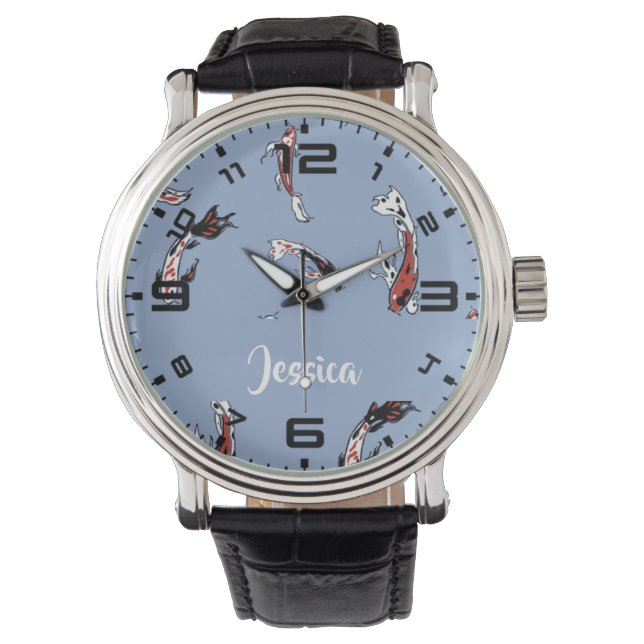 Custom name koi fish blue horloge (Voorkant)