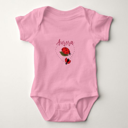 Custom Name Ladybug Pink Baby Bodysuit (Voorkant)