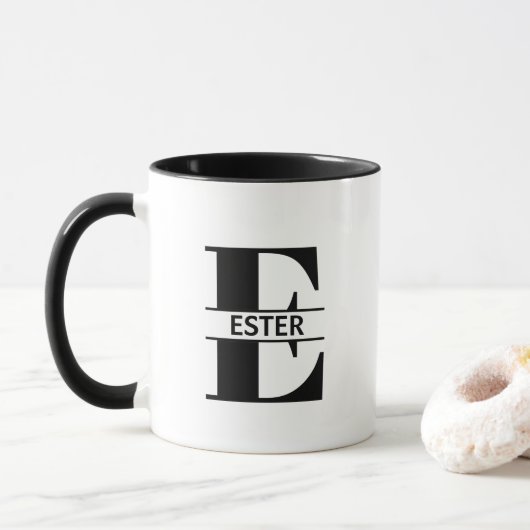 Custom Name Letter 'E' Mug Mok (Met donut)