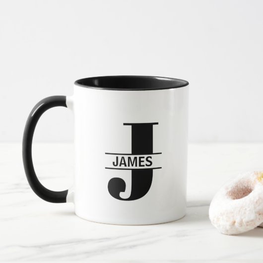 Custom Name Letter 'J' Mug Mok (Met donut)
