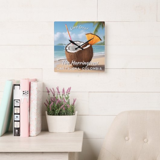 Custom Name & Location Coco Loco Vierkante Klok (Leeskamer)