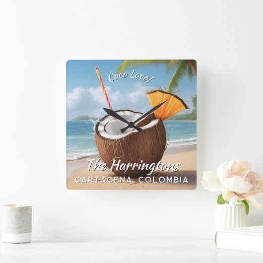 Custom Name & Location Coco Loco Vierkante Klok (Huis)