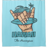Custom Name & Location Surf Shaka Douchegordijn (Voorkant)