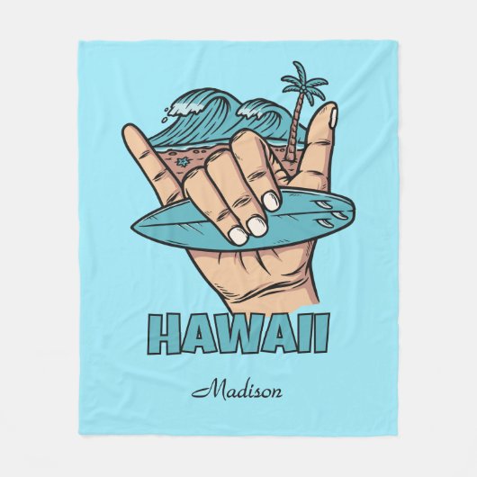 Custom Name & Location Surf Shaka Fleece Deken (Voorkant)