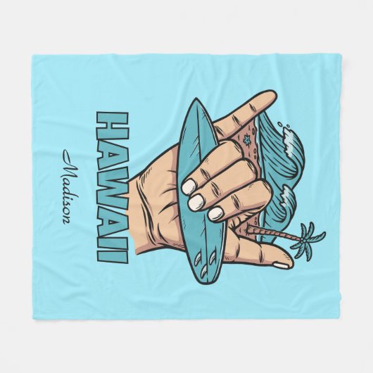 Custom Name & Location Surf Shaka Fleece Deken (Voorkant (Horizontaal))