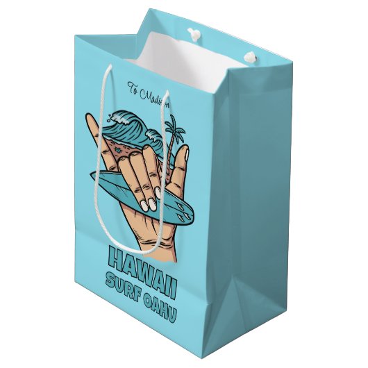 Custom Name & Location Surf Shaka Medium Cadeauzakje (Voorkant Gekanteld)