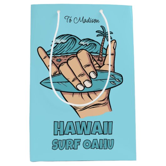 Custom Name & Location Surf Shaka Medium Cadeauzakje (Voorkant)