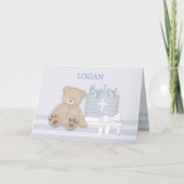 Custom Name, Logan, Blue Baptism Cake Teddy Bear Kaart (Voorkant)