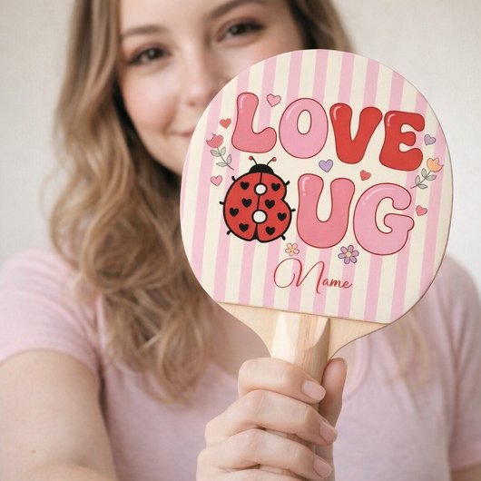 Custom Name Love Bug Valentine's Day Ladybug Pink Tafeltennisbatje