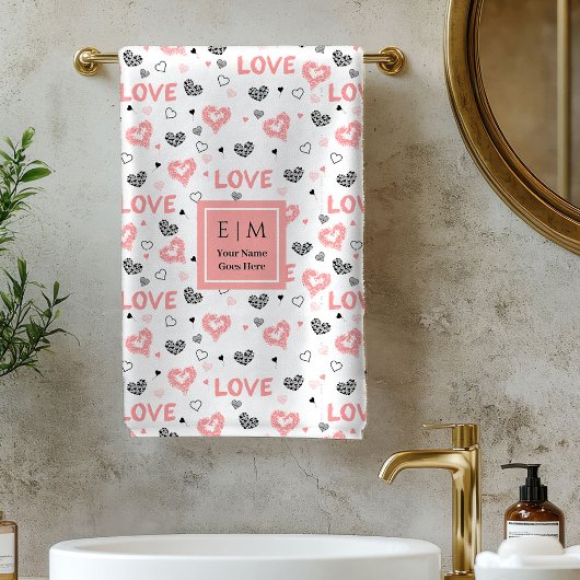 Custom Name Love Text Bath Towel Valentine Gift Bad Handdoek