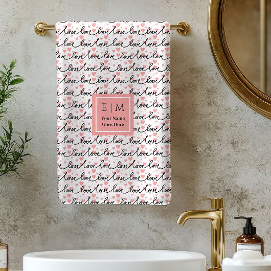Custom Name Love Text Bath Towel Valentine Gift Bad Handdoek