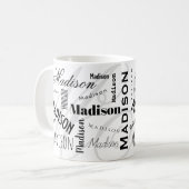 Custom Name Madison Black White Coffee Mug Koffiemok (Voorkant links)