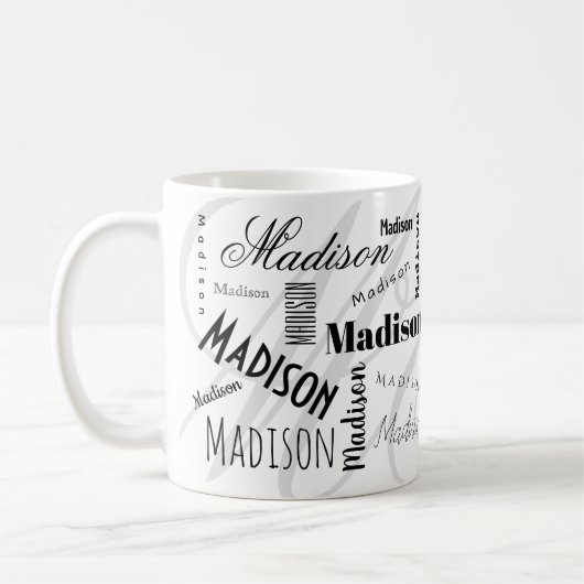 Custom Name Madison Black White Coffee Mug Koffiemok (Links)