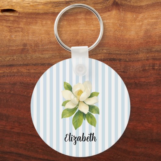 Custom Name Magnolia Painting Nautical Stripe  Sleutelhanger (Voorkant)