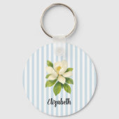 Custom Name Magnolia Painting Nautical Stripe  Sleutelhanger (Achterkant)