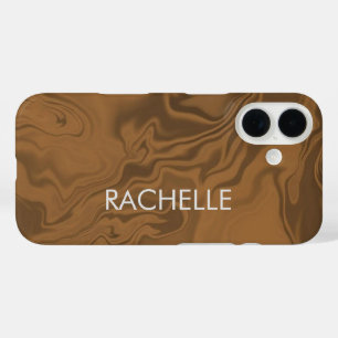 Custom name marble brown texture iPhone 16 hoesje