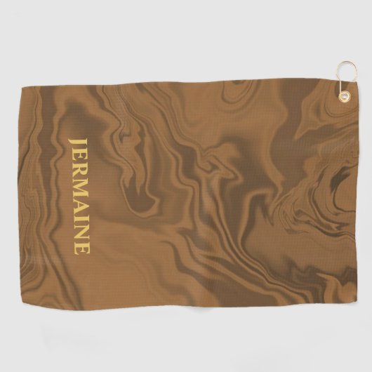Custom name marble brown texture golfhanddoek (Horizontaal)