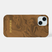 Custom name marble brown texture iPhone 15 case (Achterkant horizontaal)