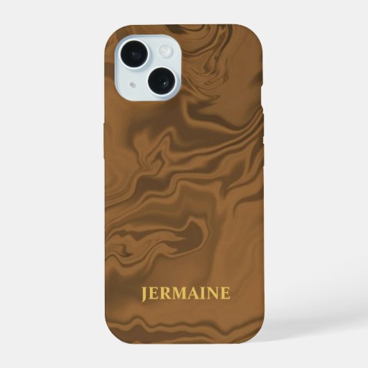 Custom name marble brown texture iPhone 15 case (Achterkant)