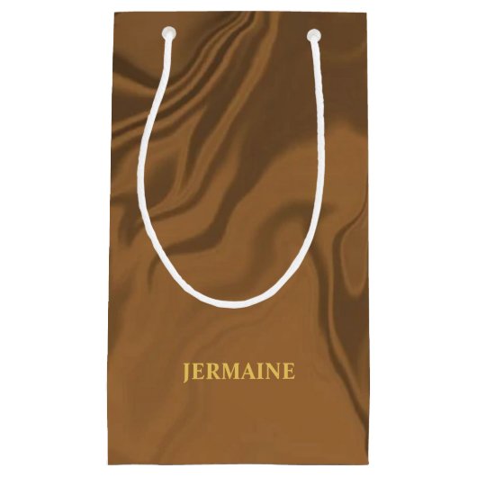 Custom name marble brown texture klein cadeauzakje (Voorkant)