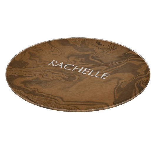 Custom name marble brown texture snijplank (Hoek)