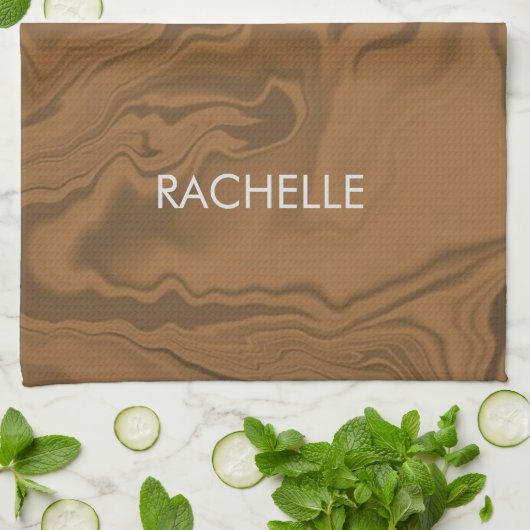 Custom name marble brown texture theedoek (Gevouwen)