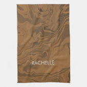 Custom name marble brown texture theedoek (Verticaal)