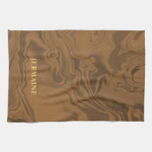 Custom name marble brown texture theedoek (Horizontaal)