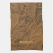 Custom name marble brown texture theedoek (Verticaal)