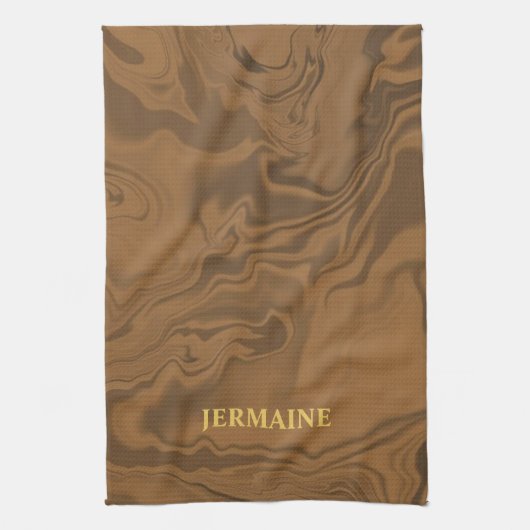 Custom name marble brown texture theedoek (Verticaal)