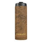 Custom name marble brown texture thermosbeker (Voorkant)
